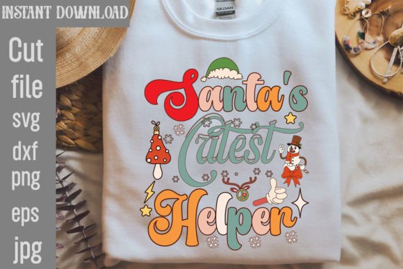 Santa's Cutest Helper Retro Graphics for T-Shirt Designs
